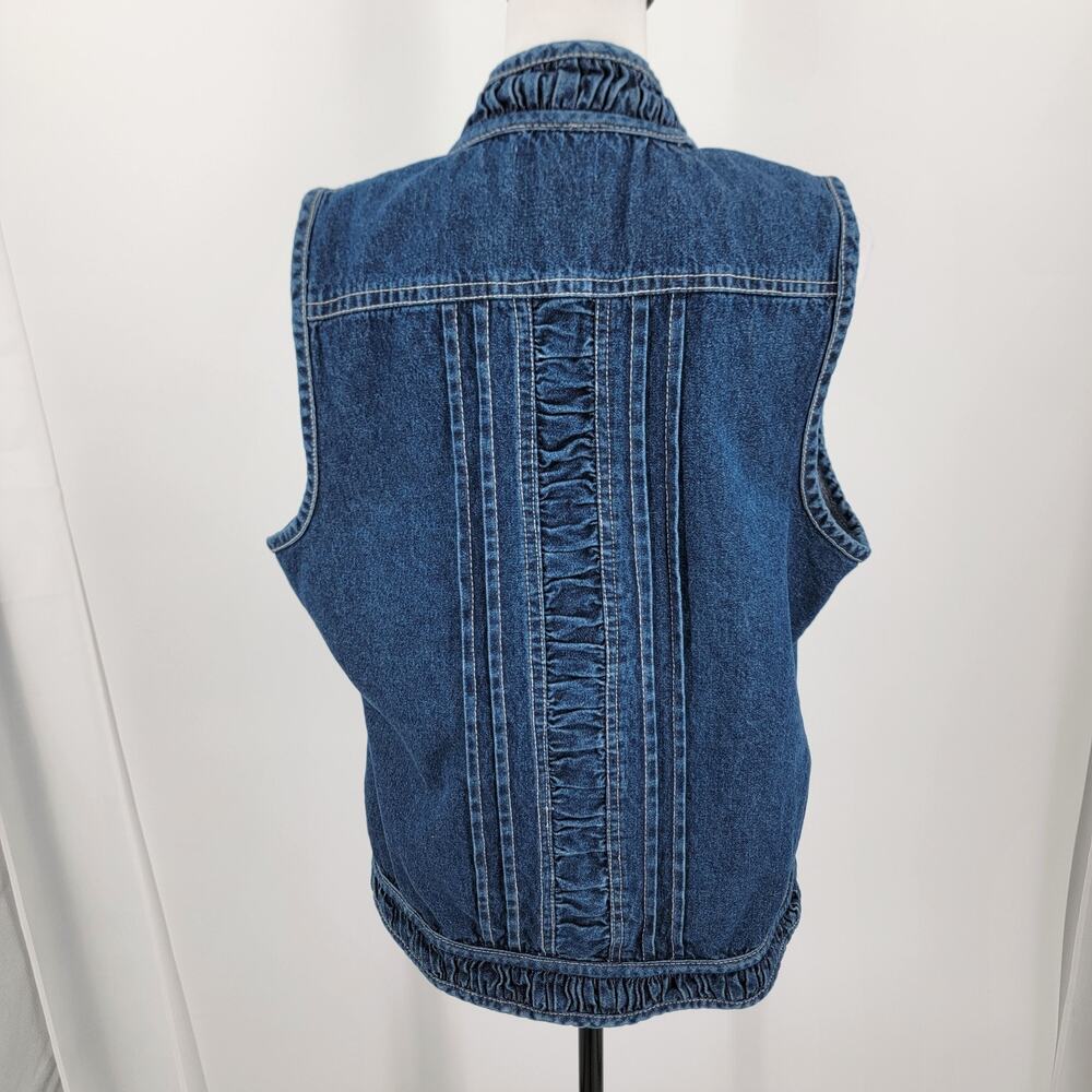 Passports Denim Vest Womens XL Blue Textured Trim Hook and Eye Closure Vintage - Picture 2 of 14